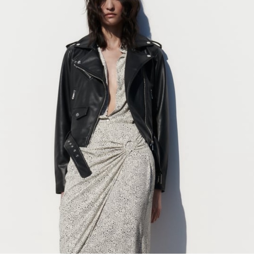 ZARA FAUX LEATHER BIKER JACKET BLACK MOTO JACKET XL